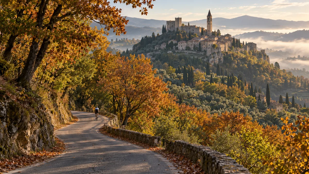 Strada in salita tra i castagni verso il borgo di Rocca Priora
